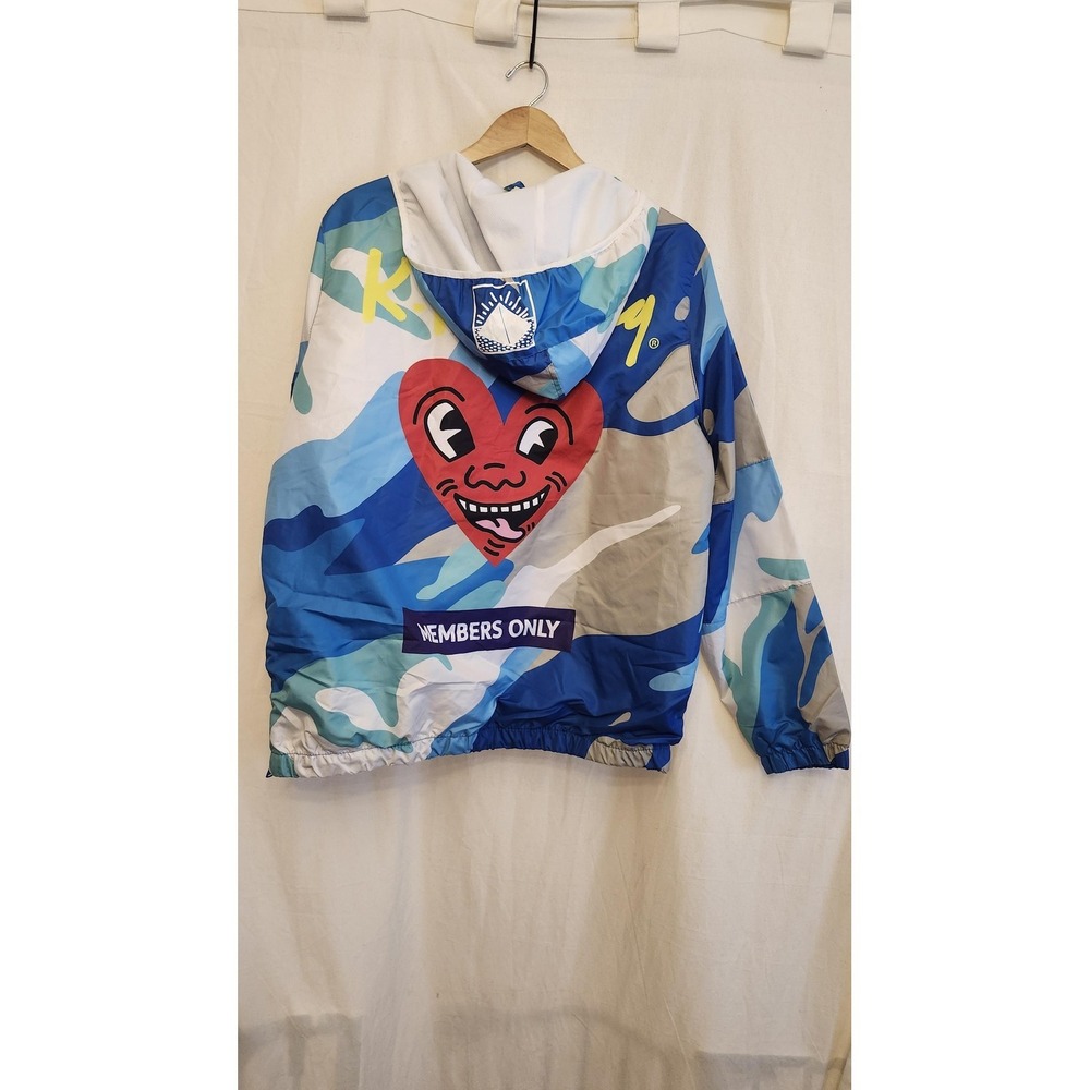 Members Only Jacket Mens Large Multicolor Keith Haring Tokyo Pop Anorak Hooded